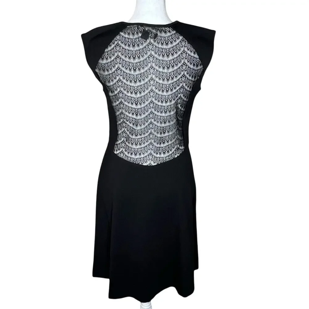 ABS Platinum Fairy Goth Black Dress 8 Scalloped Lace Open Back Fit Flare Mini